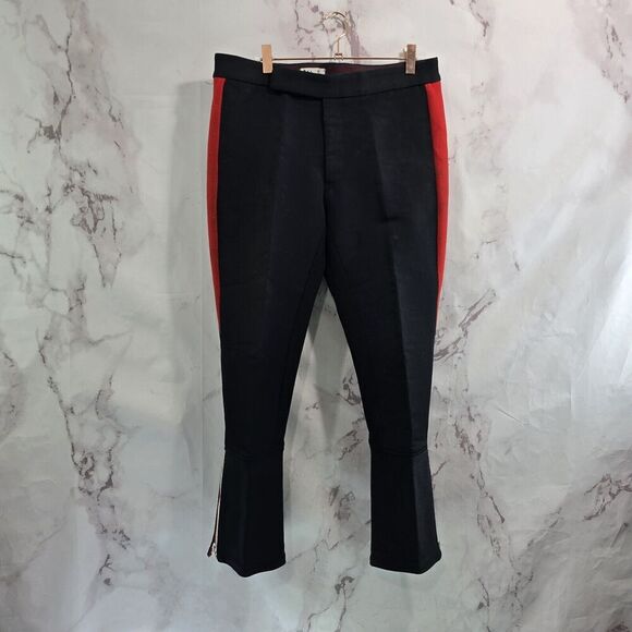 Vintage Ski Pants Mens 30 Black Red Racing Stripe 70s 80s Wool Stirrup Flare - Picture 1 of 14
